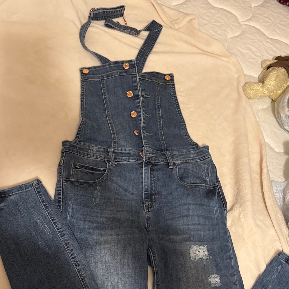 Guess Blue Denim Overalls with Button Details